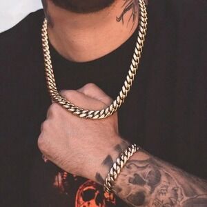 Mens Chain Golden Plated Mens Cuban Necklace Chain 18"
